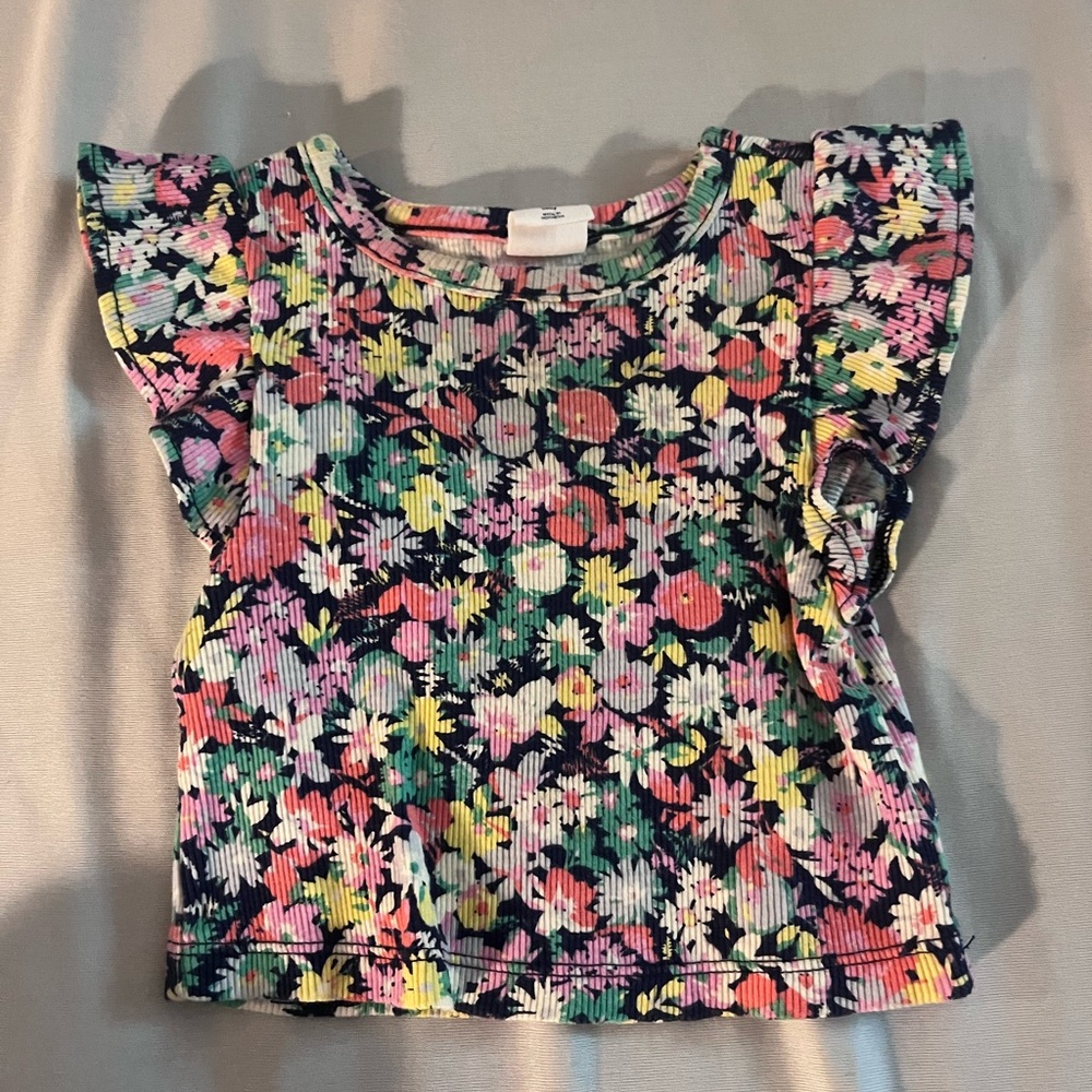 GAP Pink and Yellow Floral Short Sleeve Tee
